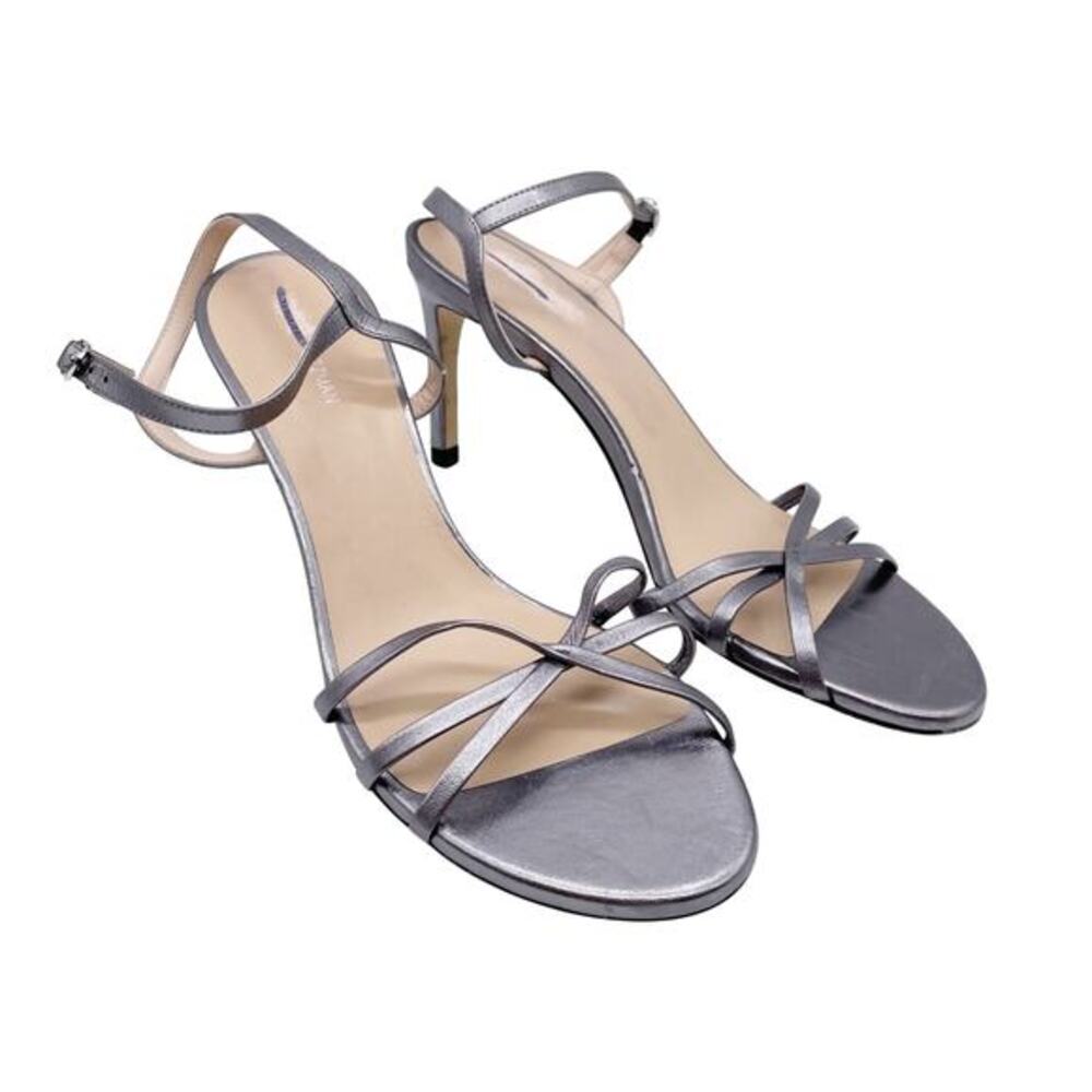 Stuart Weitzman Women's Starla‎ 80 Ankle Strap Heel Sandal Gunmetal Metallic 8.5
